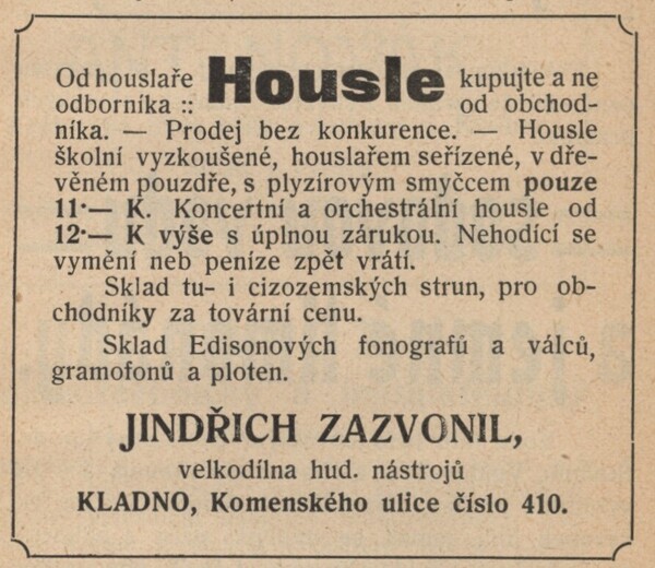 Zachar, Otakar: Řemeslníci a cechy na Kladně za starodávna. Kladno: Tiskař. a vydavat. družstvo středočes. živnostníků, [1906], s. [35] [inzerát];